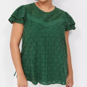 Lane Bryant‎ Deep Green Flutter Sleeve Crew Neck Blouse Women’s Size 22/24 NWT